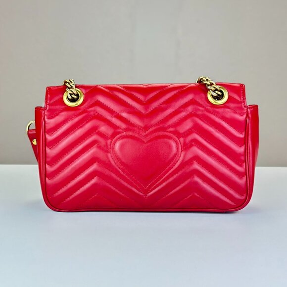 Gucci Red Leather Medium Marmont Shoulder Bag Crossbody - Picture 3 of 8